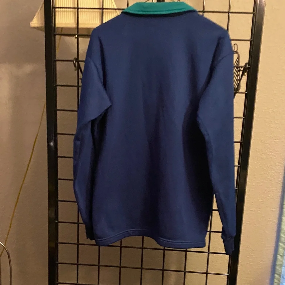 Patagonia Men's Blue and Teal half Zip-Up Sweater